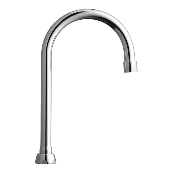 A Chicago Faucets gooseneck spout with a silver finish.