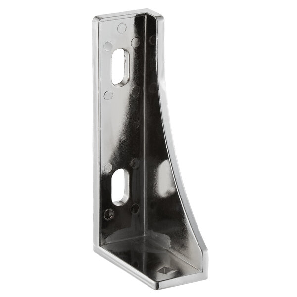 A Main Street Equipment stainless steel hinge bracket with holes.