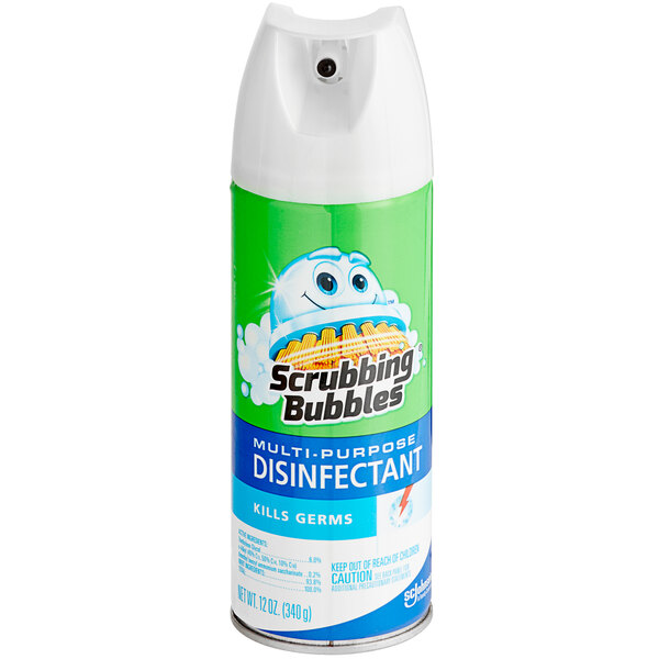 A can of SC Johnson Scrubbing Bubbles multi-purpose disinfectant spray.