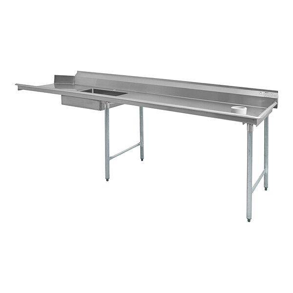 A stainless steel Eagle Group dishtable with a long shelf.