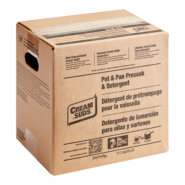 A brown box of JoySuds Cream Suds detergent powder with black text.