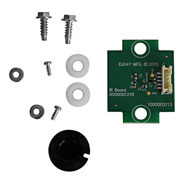 An Elkay sensor kit with a green circuit board, screws, and nuts.