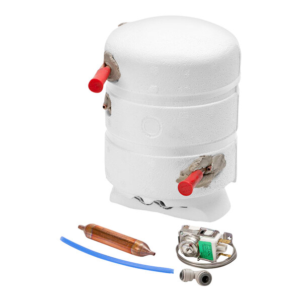 An Elkay evaporator kit for a drinking fountain with red and white wires.