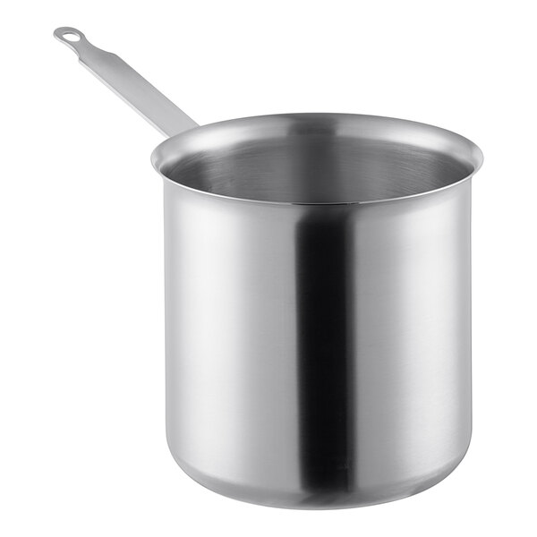 A silver Matfer Bourgeat stainless steel double boiler bottom with a handle.