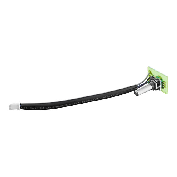 A black and green electrical cable with white text and a black cable with white text.