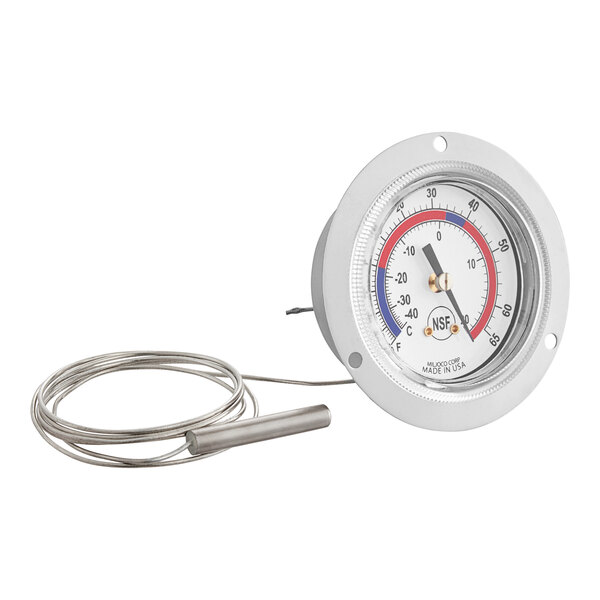 A Miljoco Recessed Vapor Dial Thermometer with a metal wire.
