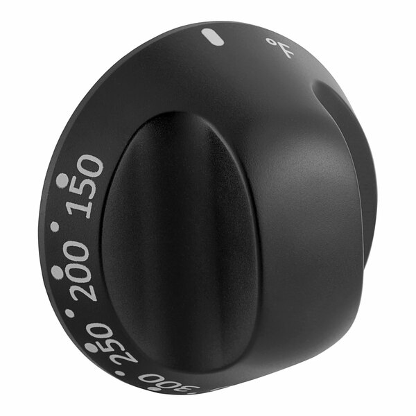 A black Moffat knob with white numbers.
