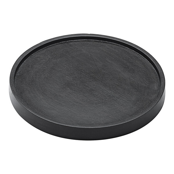 An American Metalcraft Upton Collection espresso wood plate with a circular rim on a table.