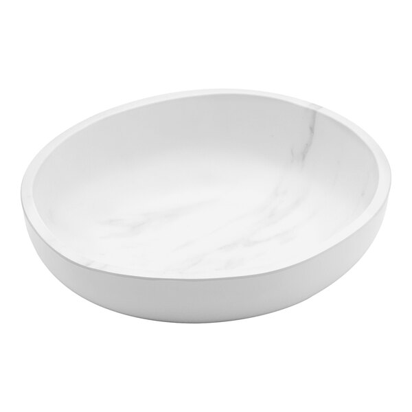 An American Metalcraft white melamine bowl with a marble patterned surface.