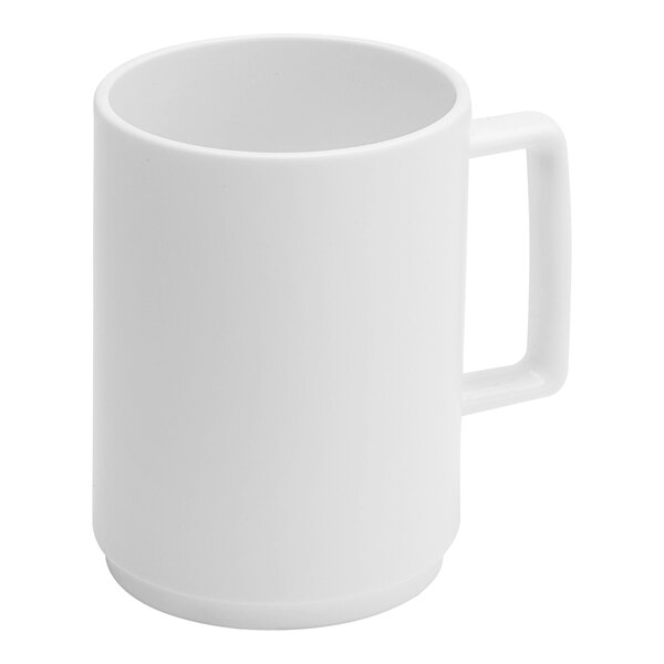 An American Metalcraft white Tritan mug with a handle on a white background.