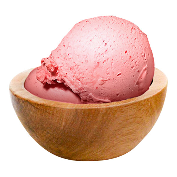 A bowl of G.S. Gelato blood orange sorbet with a spoon.