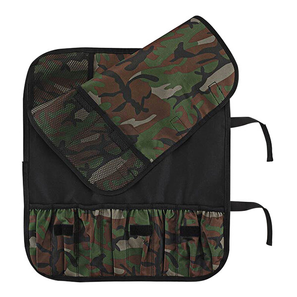 A camo bag with a pocket on a white background.