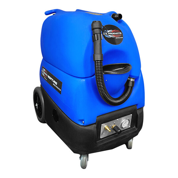 A blue and black U.S. Products Neptune 500H dual cord heated carpet extractor.