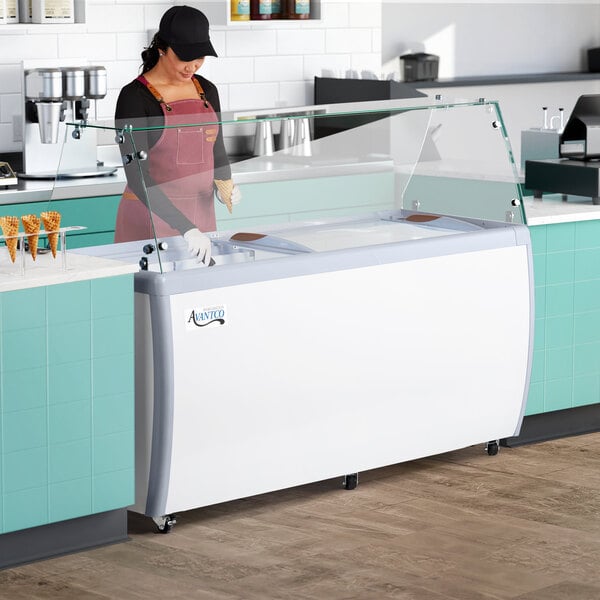 Avantco ADC-GEL-13F 71" 13 Pan Gelato Dipping Cabinet with Flat Sneeze Guard and Pans
