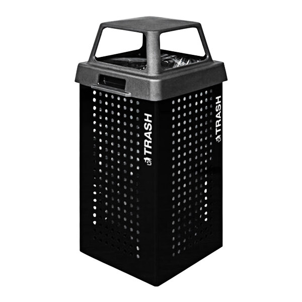 An Ex-Cell Kaiser black gloss trash receptacle with a lid.