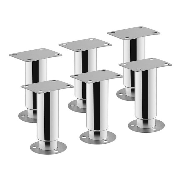 A group of silver Avantco adjustable seismic legs with four holes.