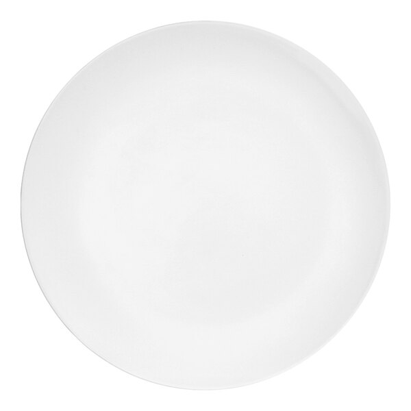 A white Cal-Mil shallow coupe melamine plate with a white background.