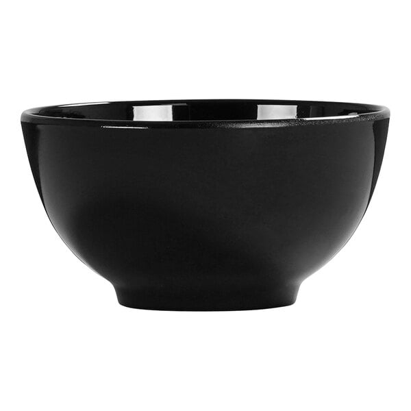 A black Cal-Mil melamine bowl on a white background.