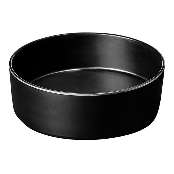 A black Cal-Mil Hudson melamine bowl with a raised rim.