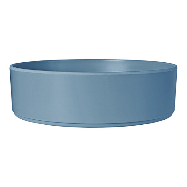 A Cal-Mil Hudson stone blue melamine bowl with a raised rim.