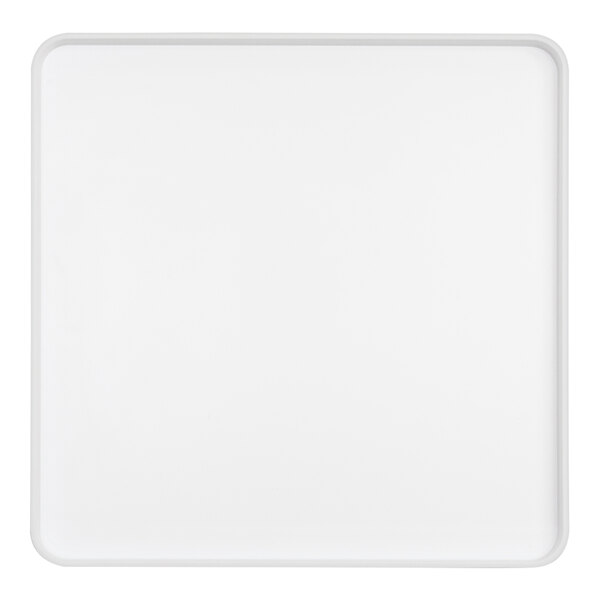 A white square melamine platter with a raised rim.