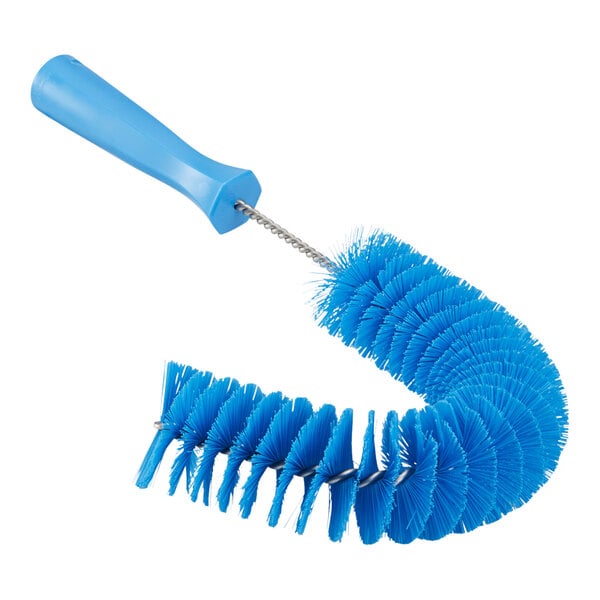 A blue Vikan medium pipe brush with a handle.