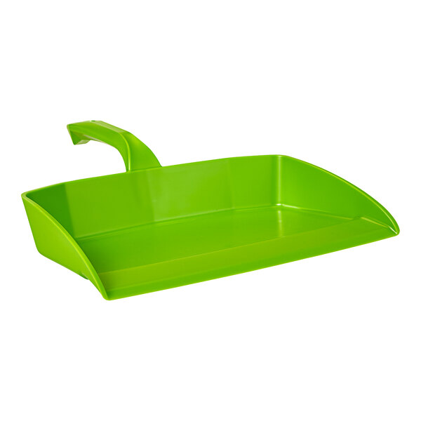 A lime green Vikan dustpan with a handle.