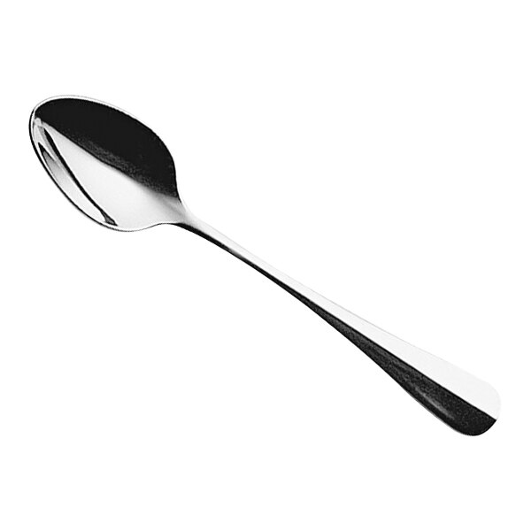 A Hepp by Bauscher stainless steel coffee spoon with a silver handle on a white background.