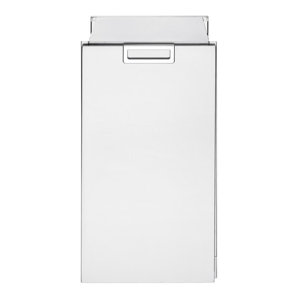 A white rectangular object with a black border and a lid with a propane holder inside.