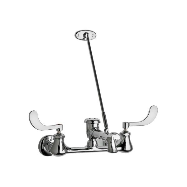 A Chicago Faucets wall-mounted mop sink faucet with chrome finish and two handles.