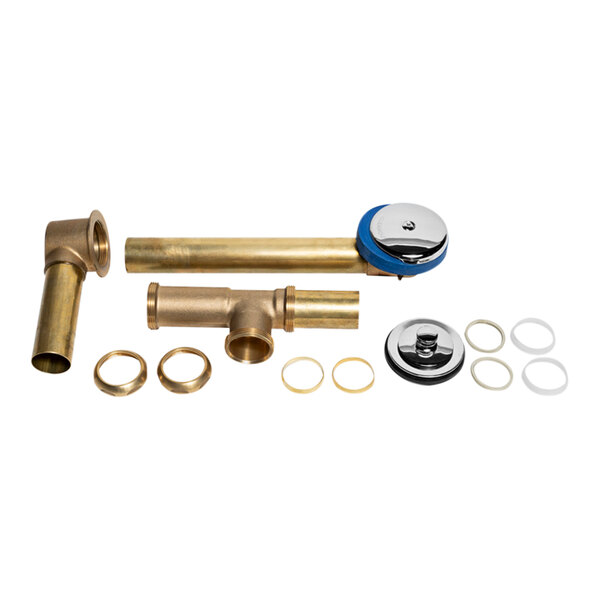 A Dearborn brass bath waste and overflow full kit with brass pipes and fittings.