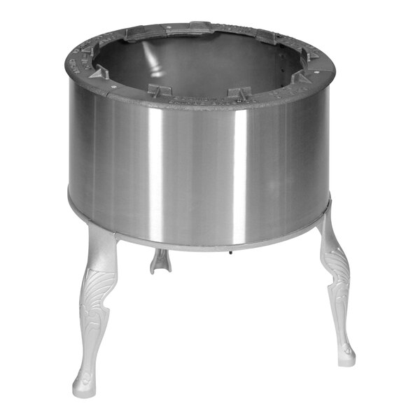 A silver Savage Bros Liquid Propane Gas Candy Stove with legs.