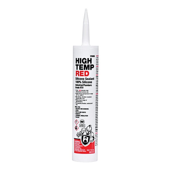 A white tube of Hercules High Temp Red silicone sealant with a white cap and black and red text.