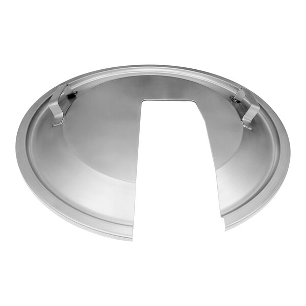 A stainless steel Savage Bros lid for a 24" kettle with a circular hole in the middle.