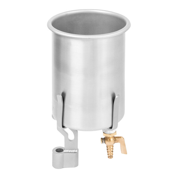 A Savage Bros stainless steel cream can assembly with brass valve.
