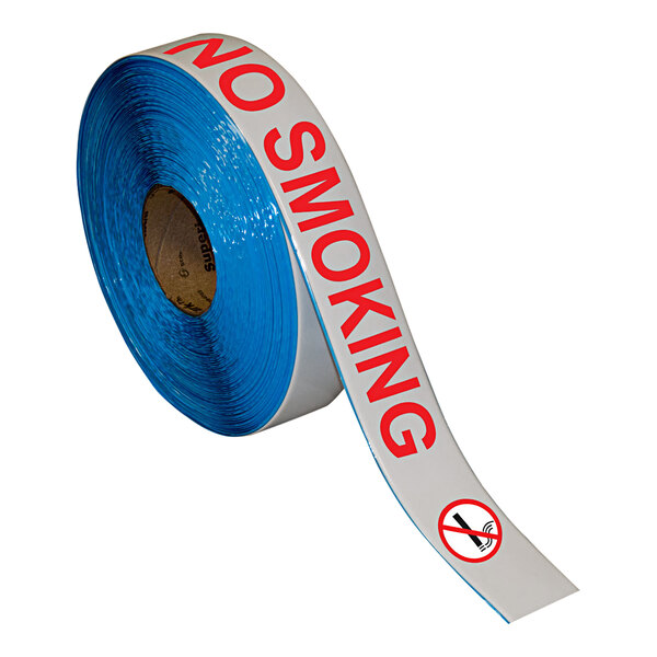 A roll of white and red tape with "No Smoking" written in red