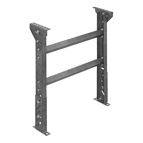 An Omni Metalcraft metal conveyor support frame with two holes for screws.
