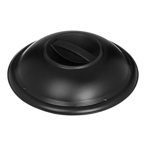 A black Dinex disposable high-temp dome lid.