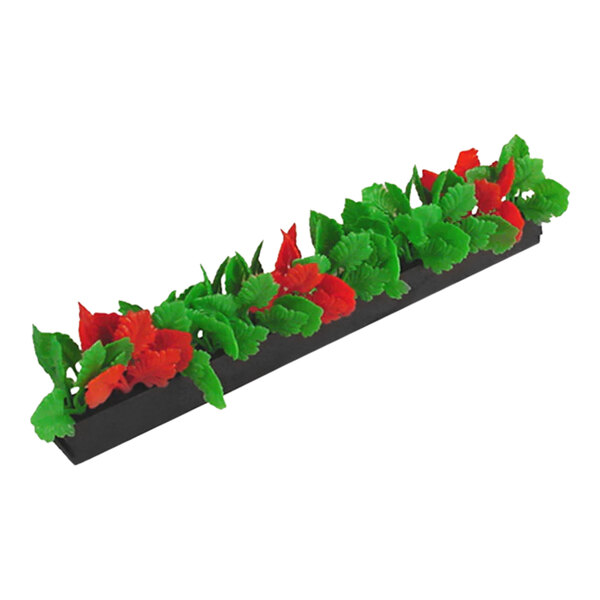 A long black rectangular Dalebrook melamine planter with red and green artificial leaves.