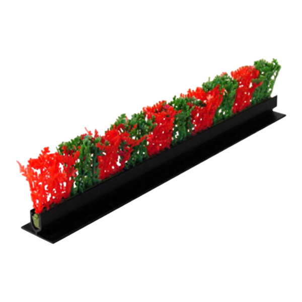 A long black rectangular Dalebrook melamine divider with red and green artificial plants.