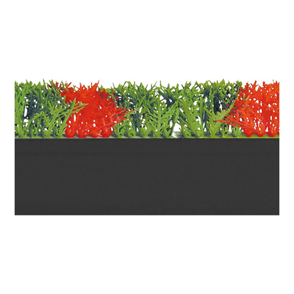 A black Dalebrook melamine garnish divider with red and green artificial plants.