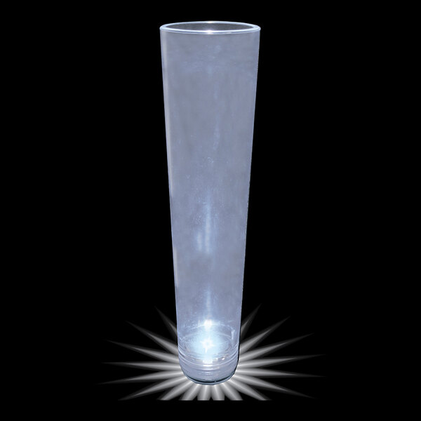 A clear plastic champagne shooter with a white LED light.