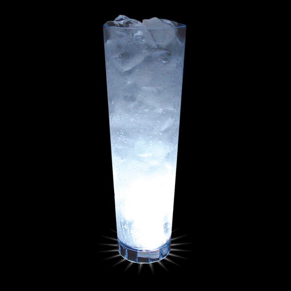 A customizable plastic cup filled with ice and a white LED light.