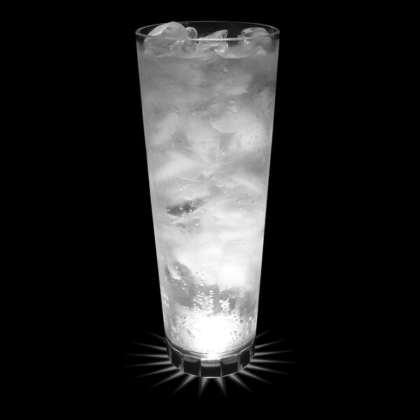 A customizable plastic cup with ice and a white LED light inside.