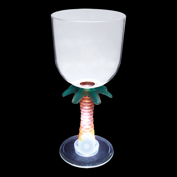 A customizable plastic stem goblet with a palm tree design.