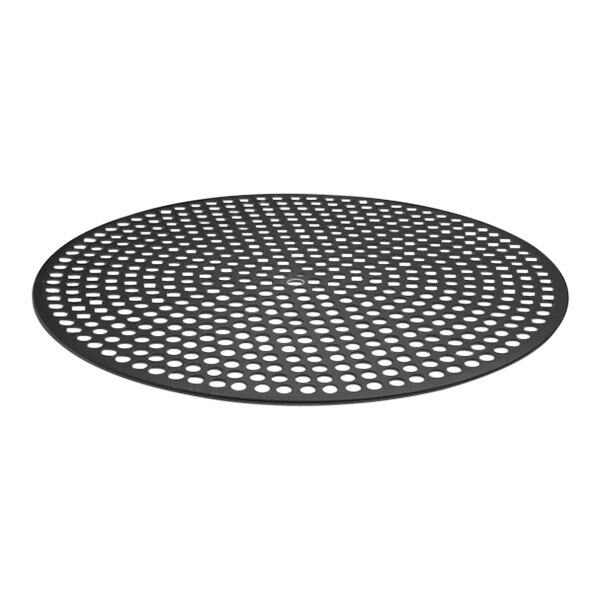 A black round metal surface with holes.