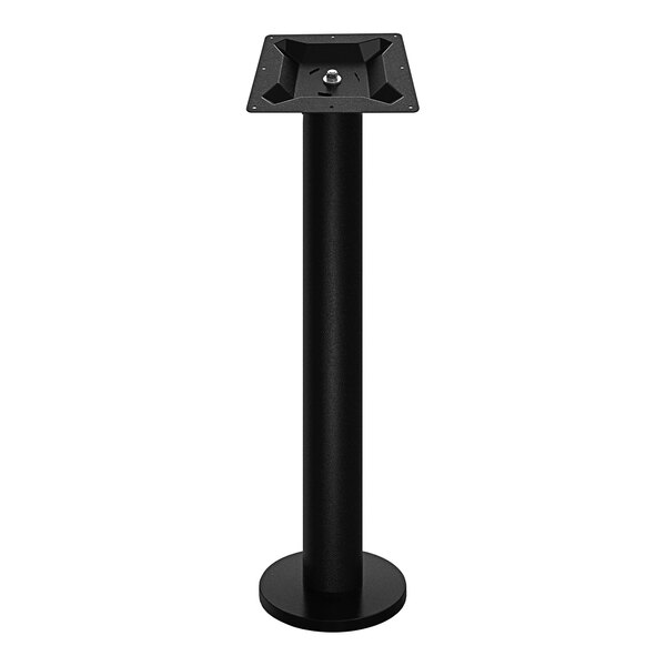 A black metal FLAT Tech bar height table base with a square metal base and pole.