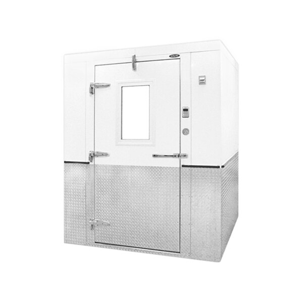 A white metal Norlake Fineline walk-in cooler box with a silver metal door.