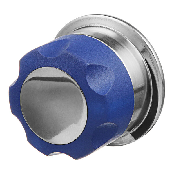 A close up of a blue and silver All Points burner valve knob.
