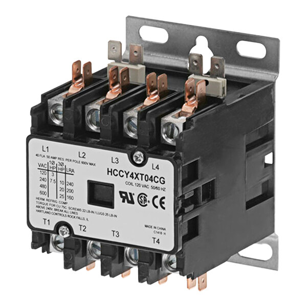 A black and white All Points 4 pole contactor with three wires.
